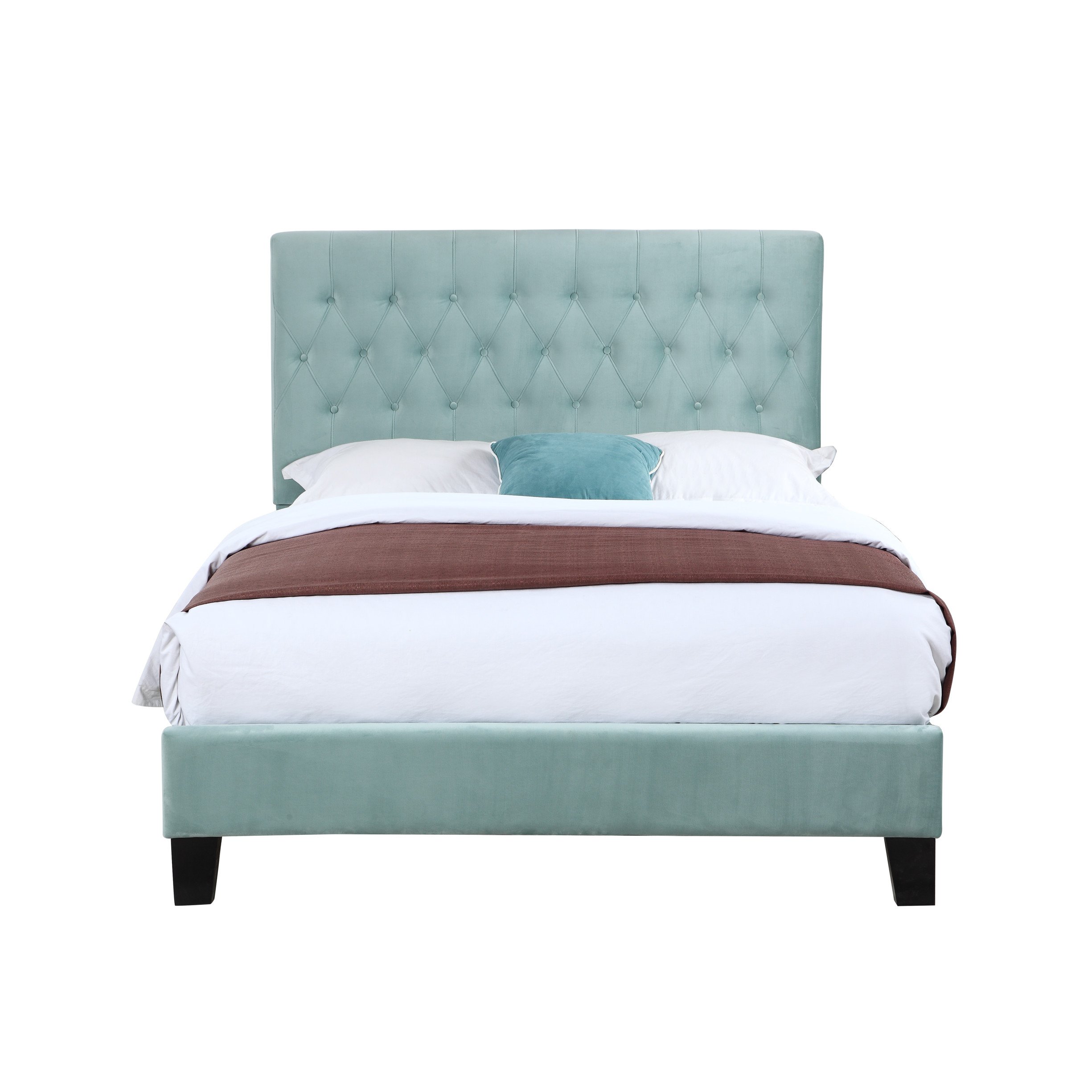 Artum Hill Upholstered Bed With Tufted, Padded Headboard, And Platform-Style Base Twin Aqua Velvet