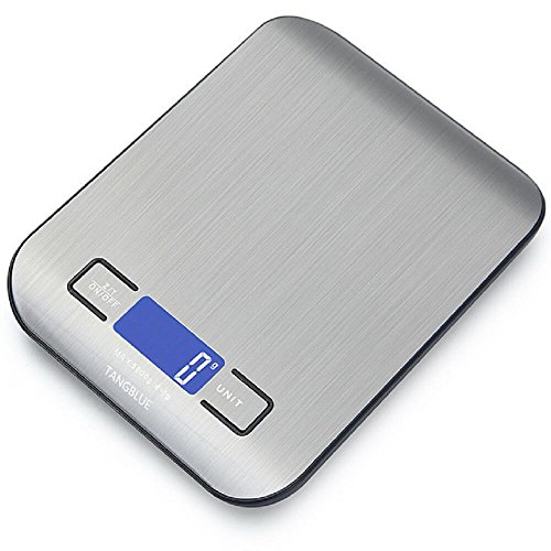 TANGBLUE Digital Kitchen Scale High Accuracy Multifunction Food Scale, 11 lb 5 kg, Tare & Auto Off (Batteries Included) (Silver)