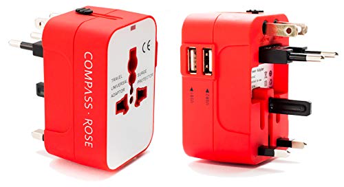 Best International Travel Adapter for Europe, Asia (Universal Travel Plug Charger with World USB Adapter) Red, by Travel Fashion Girl