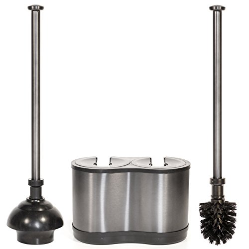 Book Cover ToiletTree Products Modern Deluxe Freestanding Toilet Brush and Plunger Combo (Stainless Steel, Brush and Plunger Combo Set 4.5â€ x 9.75â€ x 18.5