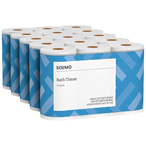 Book Cover Amazon Brand - Solimo 2-Ply Toilet Paper, 6 Count (Pack of 5)