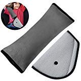Belt Strap Cover, Opamoo Car Seatbelt Pillow Seat Belt Cover for Kids Adjust Vehicle Shoulder Pads with Car Seat Belt Adjuster for Children Baby Adult Headrest Neck Support(Gray)