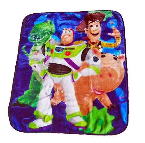 Toy Story Super Warm & Cozy - Toddler Bed Size: 40" x 50" Royal Plush Raschel Throw/Blanket - Featuring: Disney Pixar Wild Bunch with Rex, Buzz, Woody & Hamm