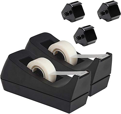 Book Cover Desktop Tape Dispenser, 2-Pack, Non-Skid Base - with 3 Extra Tape Dispenser Replacement Core (Tape not Included), Perfect for Office, Home, School - Value Pack