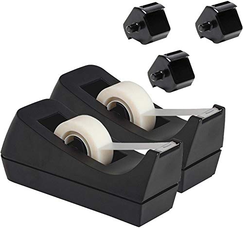 Desktop Tape Dispenser, 2-Pack, Non-Skid Base - with 3 Extra Tape Dispenser Replacement Core (Tape not Included), Perfect for Office, Home, School - Value Pack