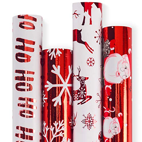 Book Cover RUSPEPA Christmas Wrapping Paper-Red and White Paper with a Metallic foil Shine-Christmas Elements Collection-4 Roll-30Inch X 10Feet Per Roll