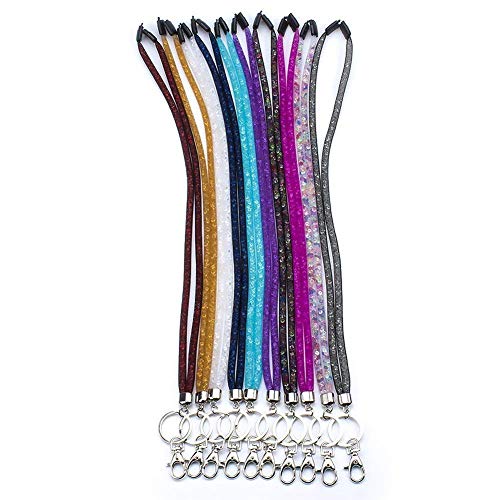 Bling Lanyard for Women, SAVORI 32.9" Crystal Lanyards with ID Holder Retractable Rhinestone Lanyard for Keys Wallet Phones (10 Pack, Safety Clasp)