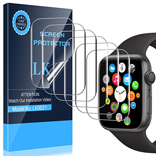 LK 6 Pack Screen Protector Compatible with Apple Watch 40mm Series 6 SE Series 5 Series 4 and Apple Watch 38mm Series 3, Model No. LK0021, Bubble-Free, Flexible TPU Film