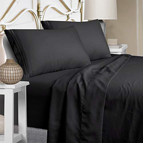 Mejoroom Full Size Sheets,1800TC Luxury Full Sheets with 15-inch Deep Pocket,Premium Bedding Collection - Extra Soft Breathable Wrinkle Fade Stain Resistant Hypoallergenic - 4 Piece (Full,Black)