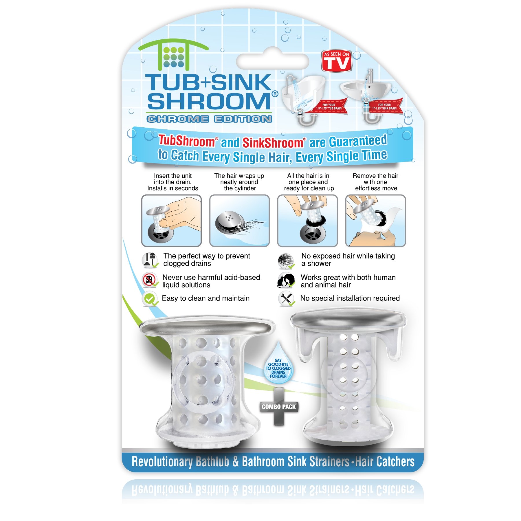 TubShroom and SinkShroom Drain Protectors Hair Catchers for Bathtubs and Sinks, Chrome Chrome Hair Catchers