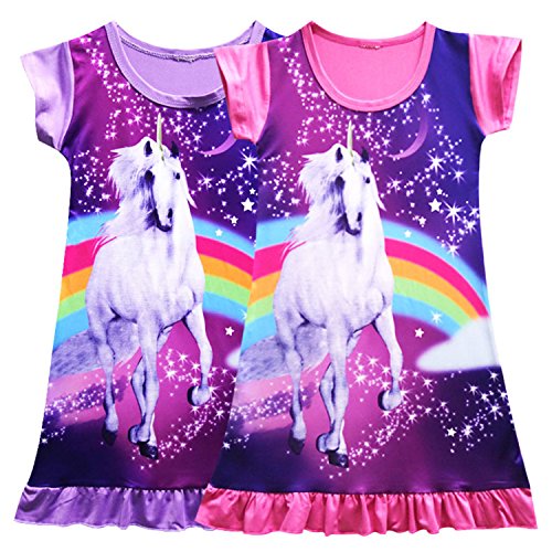 Girls Unicorn Nightgown Sleep Shirts Printed Star Rainbow Nightshirt Casual Nightie Princess Night Dresses