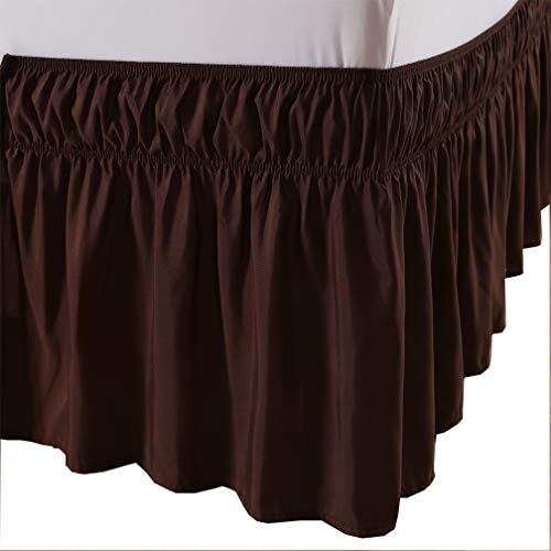 Book Cover MEILA Wrap Around Bed Skirt Three Fabric Sides Elastic Dust Ruffled 16 Inch Tailored Drop,Easy to Install Fade Resistant-Brown, Twin/Full