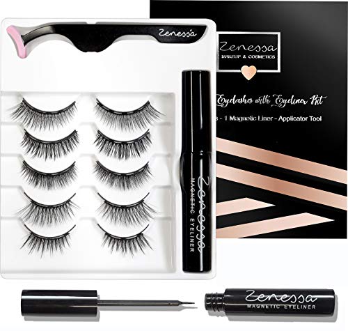 (Accents + Full )Magnetic Eyelashes with Eyeliner Kit, Most Natural Look, Strongest Hold, Waterproof Liquid Eye Liner, Reusable Lashes, False Eye Lash Set, Best Eyelash Magnet, Free Applicator