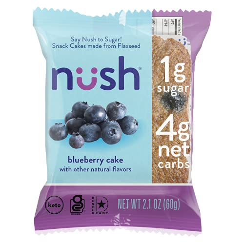 Book Cover Low Carb Snack Cakes by Nush - Blueberry Flavor (10 Cakes) - Nush Keto Cakes are Made from Flax, Grain Free, Paleo Diet Friendly, Diabetic Friendly Snacks, Low Sugar