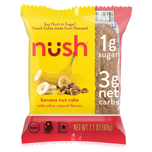 Book Cover Keto Snack Cakes by Nush Foods - Banana Nut Flavor (10 Cakes) - Made from Flax, Gluten-Free, Grain Free, Paleo, Low Carb Snack, Low Sugar, Low Net Carb, Naturally Sweetened, Low Glycemic