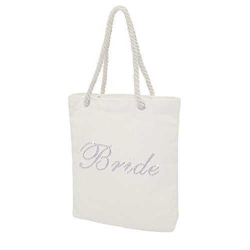 Elehere Custom Tote Bag Crystal Cotton Bags Rhinestone Bridal Shower Bachelorette Party Gift (Crystal - Bride)