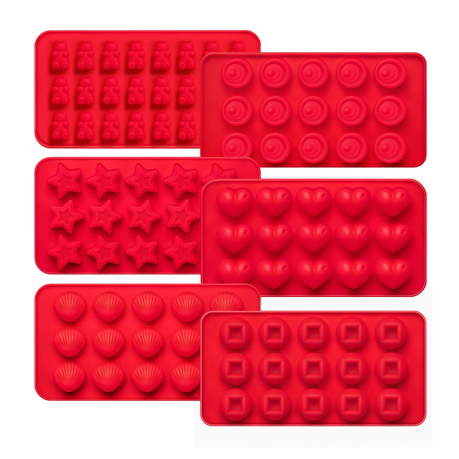 Kootek 6 Pieces Silicone Chocolate Molds, Reusable 90 Cavity Candy Making Mold Ice Cube Trays Candies Making Supplies for Chocolates Hard Candy Cake Decoration Soap Crayons Candles (Red)