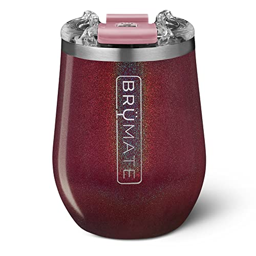 BrüMate Uncork'd XL MÜV - 100% Leak-Proof 14oz Insulated Wine Tumbler with Lid - Vacuum Insulated Stainless Steel Wine Glass - Perfect For Travel & Outdoors (Glitter Merlot)