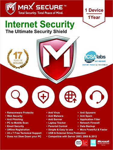 Max Secure Software Internet Security Version 6 - 1 PCs, 1 Year (Email Delivery in 2 Hours - No CD)