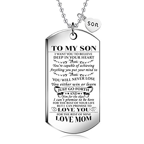 NOVLOVE To My Son from MOM I Want You To Believe Love Mom Dog Tag Military Air Force Navy Coast Guard Necklace Ball Chain Gift for Best Son Birthday and Graduation
