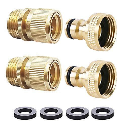 Book Cover HQMPC Garden Hose Quick Connect Solid Brass Quick Connector Garden Hose Fitting Water Hose Connectors 3/4 inch GHT (2SETS)
