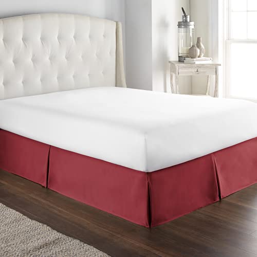 Book Cover HC Collection Burgundy Queen Bed Skirt - Dust Ruffle w/ 14 Inch Drop - Tailored, Wrinkle & Fade Resistant