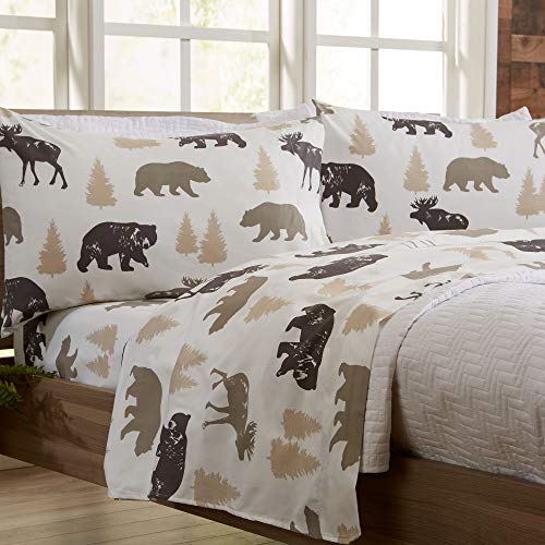 Book Cover 4-Piece Lodge Printed Ultra-Soft Microfiber Sheet Set. Beautiful Patterns Drawn from Nature, Comfortable, All-Season Bed Sheets. (King, Bear)