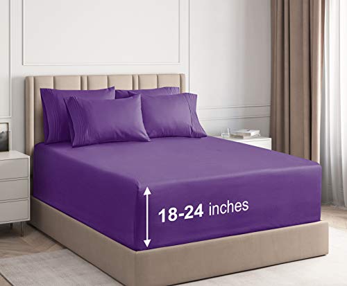 Extra Deep Pocket Sheets - 6 Piece Sheet Set - King Size Sheets Deep Pocket - Extra Deep Bed Sheets - Deep King Fitted Sheet Set - Super and Ultra Deep Sheets - For Deep Pockets Mattress - Fits Easily