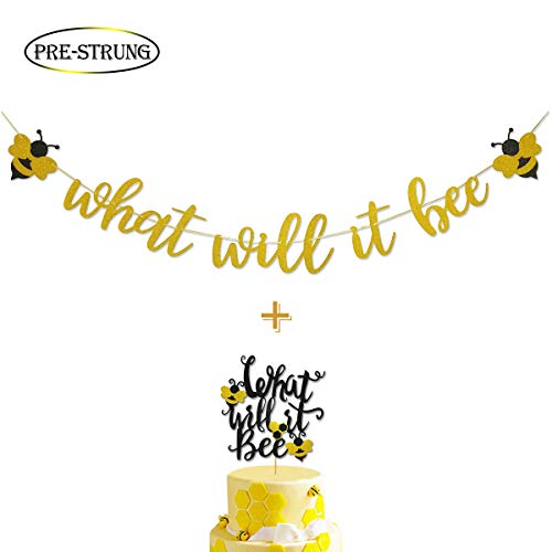 What Will It Bee Gold Glitter Banner for Bumble Bee Gender Reveal Party Baby Shower Decoration