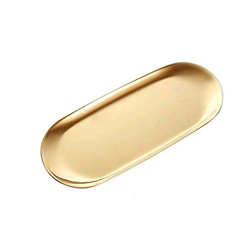 boweiwj Stainless Steel Towel Tray Storage Tray Tray Dish Plate Tea Tray Fruit Trays Cosmetics Jewelry Organizer Gold Oval Tray 9in