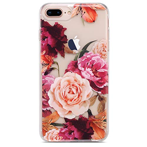 Book Cover Coolwee Clear iPhone 8 Plus Case,Rose Case for iPhone 6 Plus 7 Plus for Women Girls Cute Slim Thin with Soft TPU Bumper for Apple iPhone 6s Plus (5.5 inch)-(Fleur Series) 3D Floral Purple