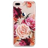 Coolwee Clear for iPhone 8 Plus Case,Rose Case for iPhone 6 Plus 7 Plus for Women Girls Cute Slim Thin with Soft TPU Bumper for iPhone 6s Plus (5.5 inch)-(Fleur Series) 3D Floral Purple