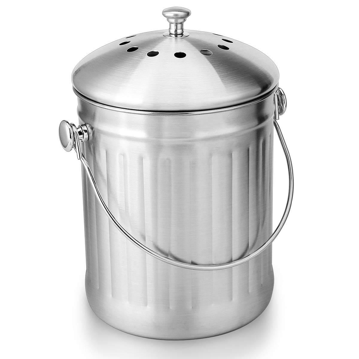 ENLOY Compost Bin, Stainless Steel Indoor Compost Bucket for Kitchen Countertop Odorless Compost Pail for Kitchen Food Waste with Carrying Handle 1.3 Gallon Easy to Clean Silver