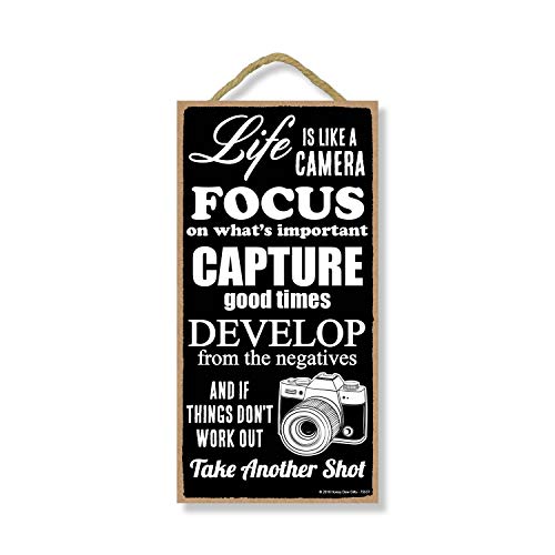 Life is Like a Camera - 5 x 10 inch Hanging Decor, Inspirational Wall Art, Decorative Wood Sign Home Decor