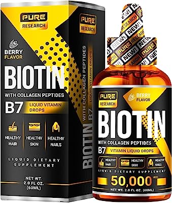 Book Cover Biotin & Collagen 50,000mcg Hair Growth Liquid Drops, Supports Strong Nails, Glowing Skin, Healthy Hair Growth, More Absorption Than Capsules & Pills. (2 Fl Oz) (Packaging May Vary)