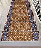 Gloria Stair Rug -Skid Resistant Indoor Outdoor Beautifully Designed Stair Treads Non Slip Set of 7 (8.5" x 26") Stair Mats with Rubber Backing Brown - Orange, Blue, and Brown
