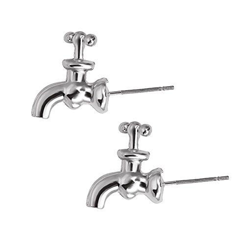 bjduck99 Women Fashion Water Faucet Tap Shape Ear Studs Earrings Jewelry Accessories - Silver
