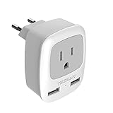 TESSAN European Travel Plug Adapter, Europe Power Adaptor with 2 USB Ports, International Type C Outlet Charger to Most of EU Iceland Spain Italy France Germany (Not a Voltage Converter)