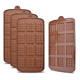 homEdge 12 Cavity Break-Apart Chocolate, Set of 4 Packs Food Grade Non-Stick Silicone Protein and Energy Bar Candy Molds