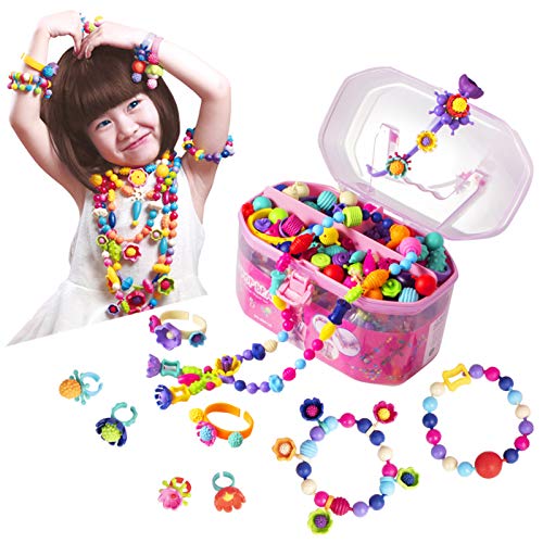 Book Cover Pop Beads, Jewelry Making Kit - Arts and Crafts for Girls Age 3, 4, 5, 6, 7 Year Old Kids Toys - Hairband Necklace Bracelet and Ring Creativity DIY Set | Ideal Christmas Birthday Gifts (520 PCS)