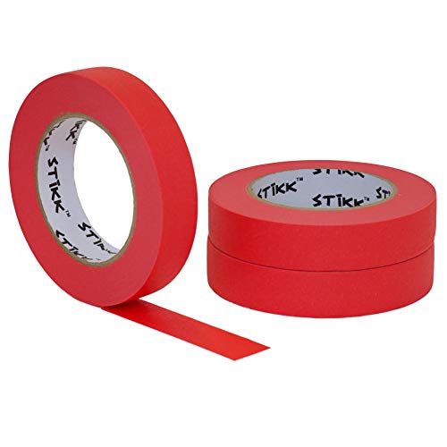 3 pk 1" inch x 60yd STIKK Red Painters Tape 14 Day Easy Removal Trim Edge Finishing Decorative Marking Masking Tape (.94 in 24MM)