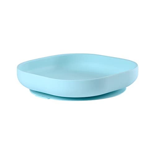 BEABA Silicone Plate - Soft Unbreakable, Non-Slip Suction Bottom - Easy to Clean - Dishwasher and Microwave Safe, Great for Babies and Toddlers (Sky)