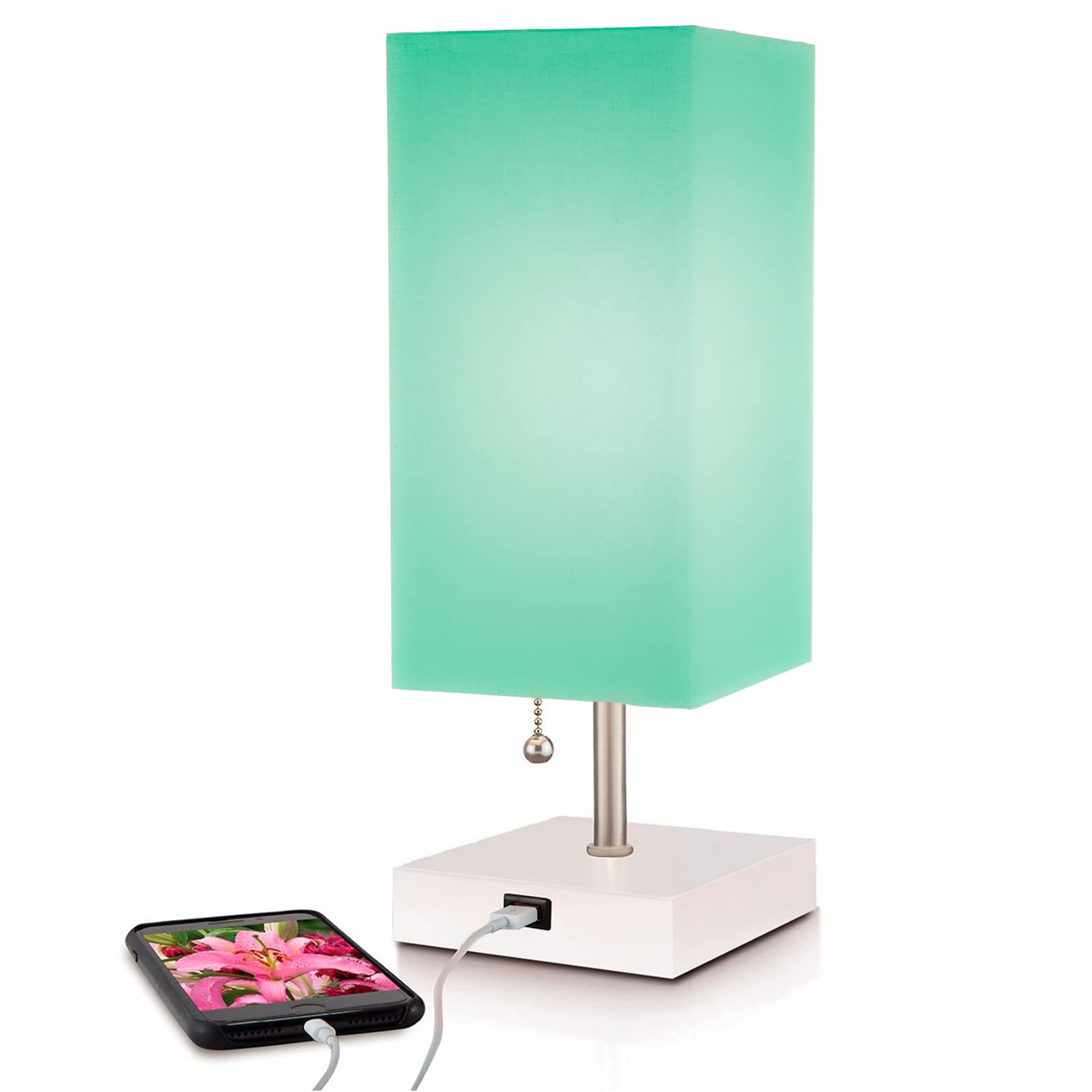 Book Cover Modern Teal Aqua Small Table Lamp w USB Quick Charging Port, Great for LED Bedside, Desk, Bedroom, and Nightstand Lamps or Other Table Lights by MissionMax