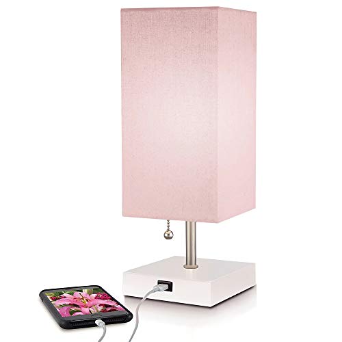 Modern Pink Small Table Lamp w USB Quick Charging Port, Great for Bedside, Desk, Bedroom, and Nightstand Lamps or Other LED Table Lights, Buy 2 or More for 5% Checkout Discountâ€¦