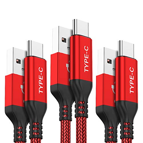 USB Type C Cable, AkoaDa 3-Pack (10ft+6.6ft+3.3ft) USB A to USB-C Fast Charger Nylon Braided Cord Compatible with Samsung Galaxy Note 20 10 9 S20 S10 Plus,LG V50 V40 G8 G7 Thinq,Moto Z Z3,Switch (Red)