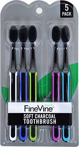 Book Cover FineVine Charcoal Toothbrush - Pack of 5 Soft Bristle Tooth Brushes â€“ Slim Teeth Whitening Toothbrushes For Adults & Kids â€“ Remove Plaque, Bacteria & Stains, Protect Gums, Eliminate Bad Breath