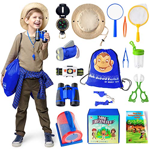 Book Cover Kids Explorer Kit – Premium Kids Camping Toys, Mini Binoculars, Great Birthday Gifts for Your Kids, Grandkids with Magnifying Glass, Compass, Flashlight, Sun Hat Age 3+ Years Old