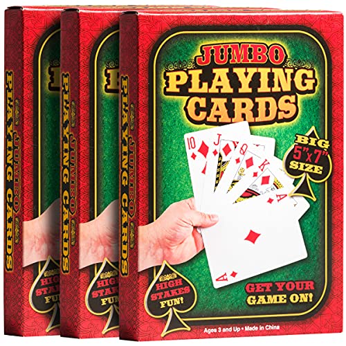 Jumbo Large Playing Cards - (Pack of 3) Big 5 x 7 Inch Giant Deck of Cards Huge Plastic Playing Cards Poker Playing Cards for Casino Theme Party Decorations Game Night and Magic Supplies
