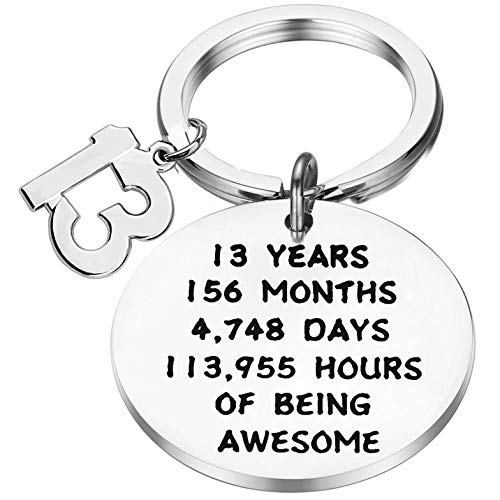 FEELMEM Birthday Gift Happy Birthday Keychain, 10th 12th 13th 16th 30th, Stainless Steel Birthday Key Ring Gift, For Women, Men, Kids, Friends and Family (13th Keychain)