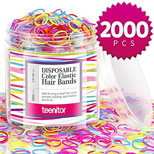 Book Cover Color Elastic Hair Bands, Teenitor 2000pcs Multi Color Hair Holder Hair Tie Elastic Rubber Bands for Baby Girls